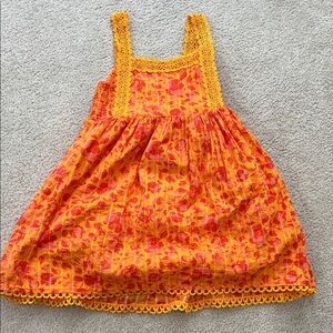 Girl size 6 Floral Orange and Red Dress with Lace Trim